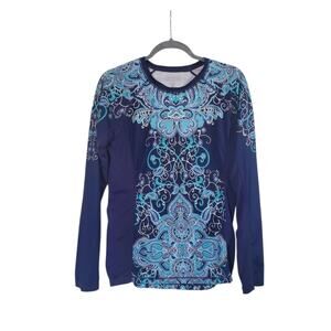 Athleta Runaway Rash Guard Active Paisley Blue Long Sleeve Top, Women's Small